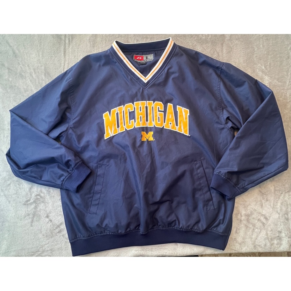 VTG Pro Player Windbreaker Mens Large Blue Michigan Wolverines V-Neck Pullover